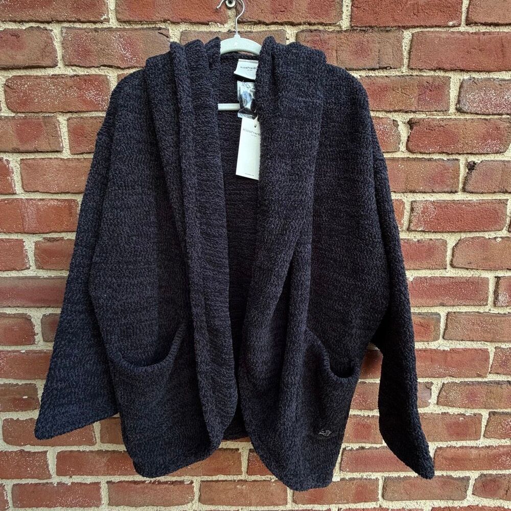 Kashwere Open Front Heather Oversized Hooded Cardigan Coat black Women's OS NWT